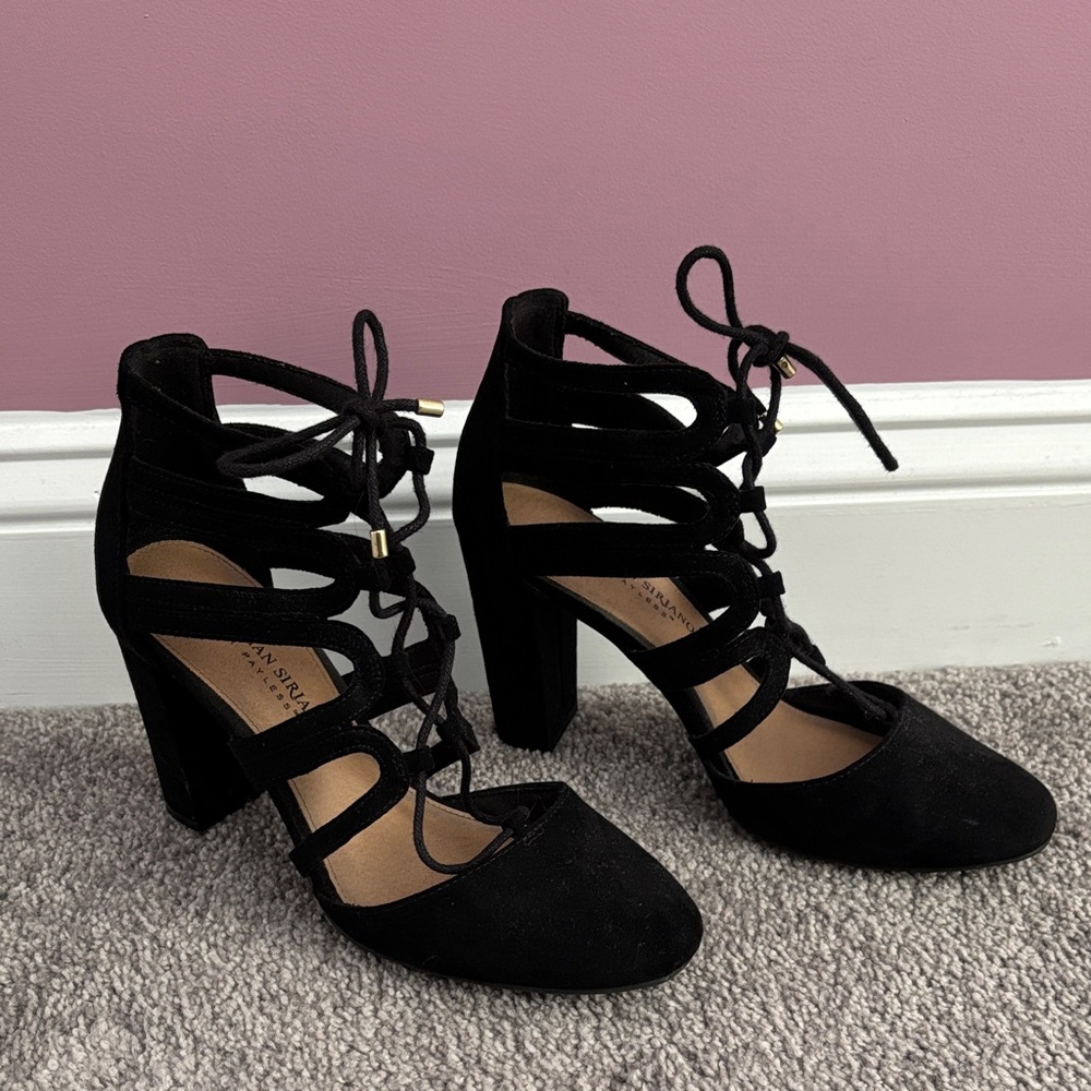 Christian Siriano Black Lace-Up Heels